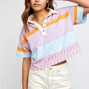 NEW Free People We The Free Bella Stripe Retro Combo Cropped Top (Size: M)